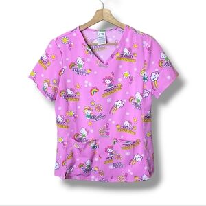 Hello Kitty Scrub Top Size Small Pink Pockets Hello Sunshine Medical Uniform